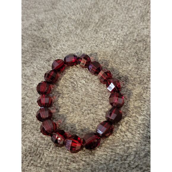 Duo Elastic Bracelets Red and Brown Beads - Picture 4 of 8